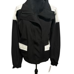 Isabella Activewear Black & White Cropped Windbreaker Bomber Jacket Size X –NWT